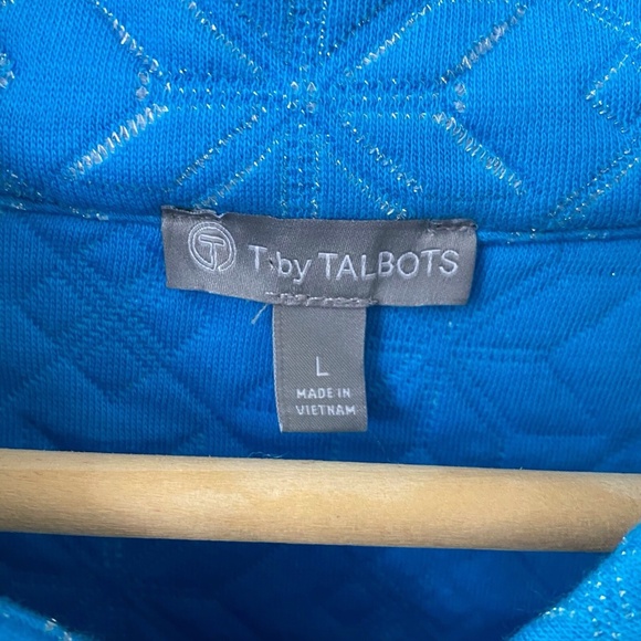 T by Talbots Pullover Sweatshirt Size Large Blue Embroidered Metallic Snowflake - Picture 4 of 5